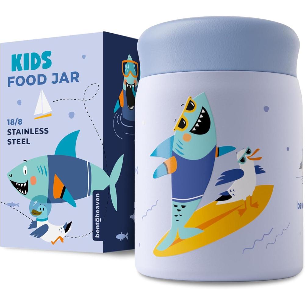 imageBentoheaven Kids Food Jar 10oz Vacuum Insulated Food Container Premium Double Wall Stainless Steel Easy to Open Keeps Soup amp Food HotCold Lunch Box Thermos for Hot Food Kids Coral PinkOcean Blue